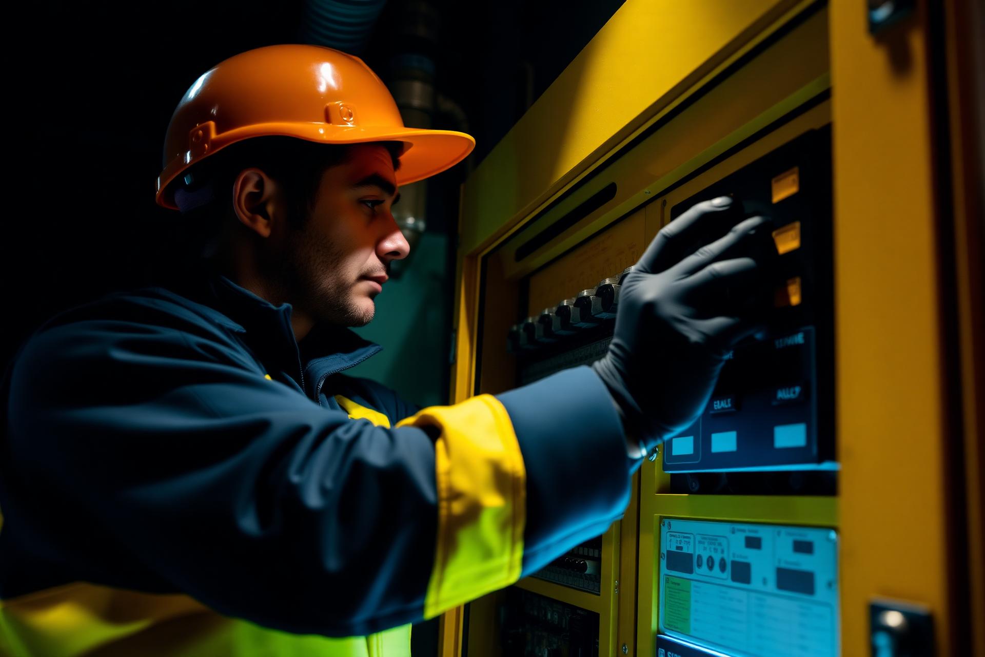Professional electrician working on electrical panel