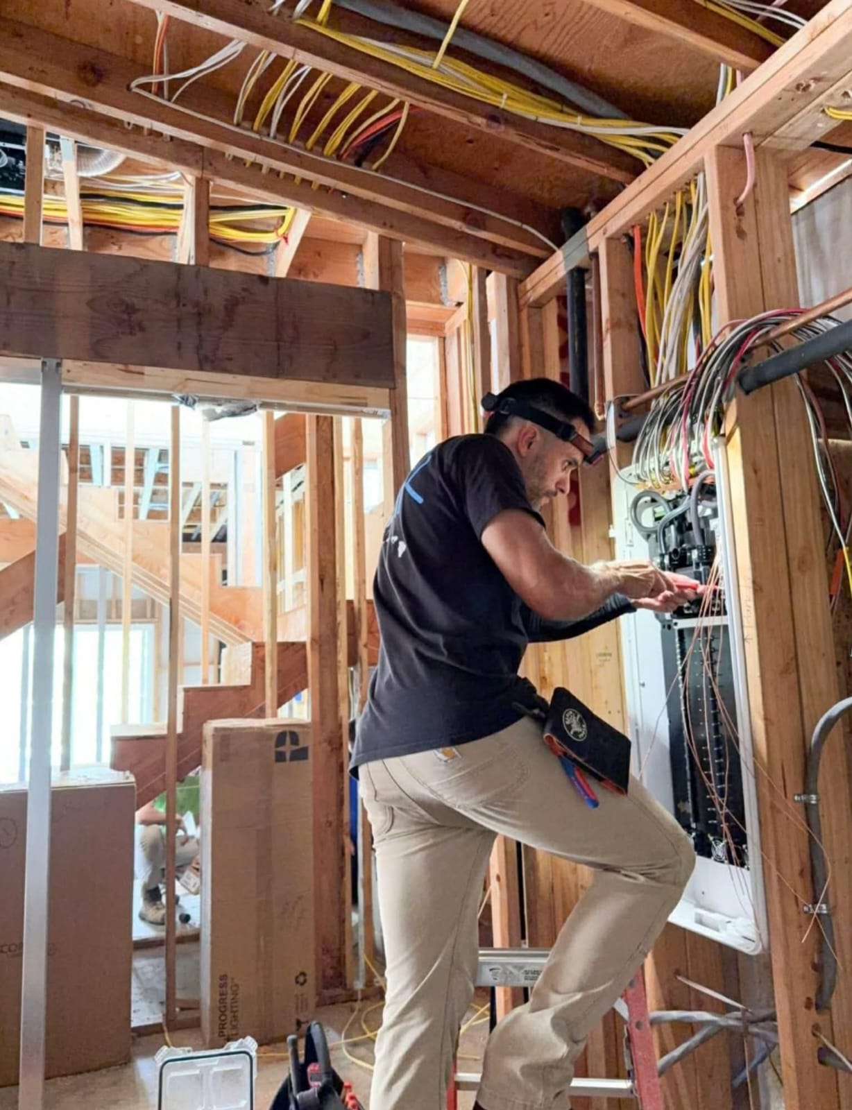 Professional electricians at work